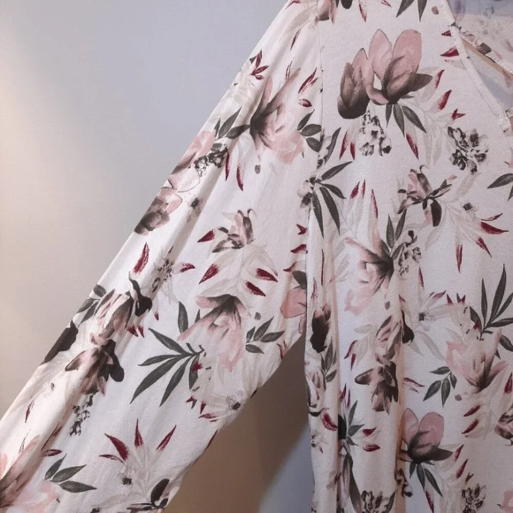 Lily Morgan Floral Long Sleeve Blouse Strappy Crossover Vneck Spring Top - Picture 6 of 10
